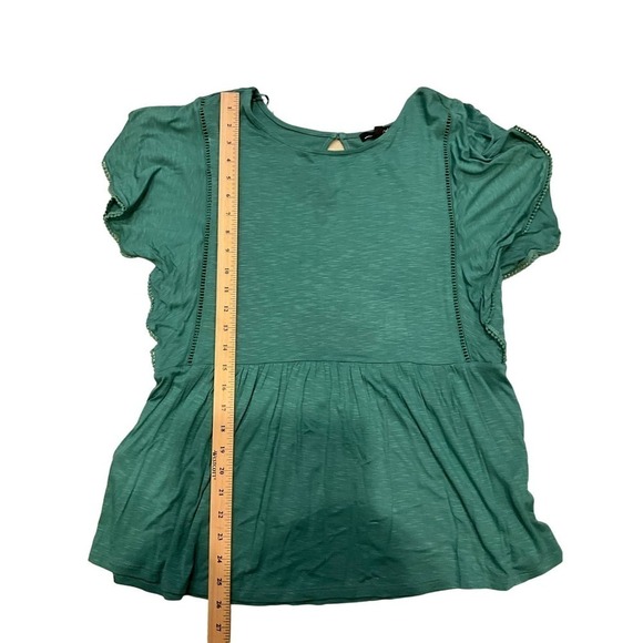 RXB Peplum Blouse Women's M Green Short Ruffle Sleeve Round Neck Rayon Stretch - Picture 6 of 7